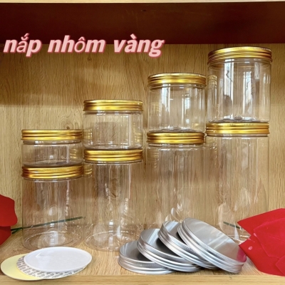 Hủ PET trong  phi 89 + nắp nhôm vàng