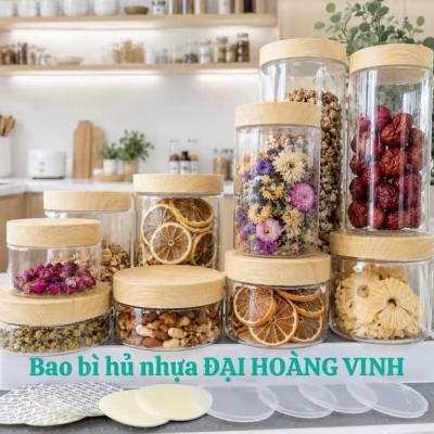 HỦ PET THỰC PHẨM  + NẮP GỖ